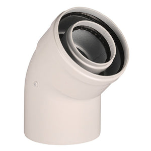 CURVA COASSIALE IN PLASTICA POLIPROPILENE BIANCA A 45° Ø 60-100   M/F PER FUMISTERIA