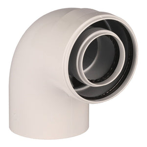 CURVA DI RACCORDO  COASSIALE IN ALLUMINIO BIANCA A 90° Ø 60-100   M/F PER FUMISTERIA
