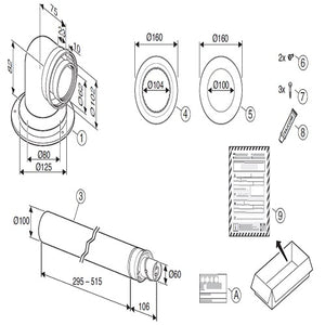 Bosch FC-Set 60-C13x Kit base evacuazione fumi C13x, Ø 60/100 mm, PP/Met bianco 7738112499
